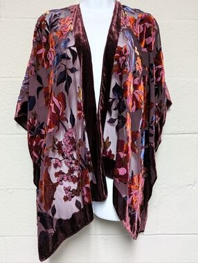 J Jill Velvet Burnout Kimono Topper One Size Boho Romance
